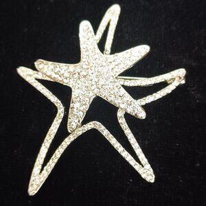Double Rhinestone Star Brooch